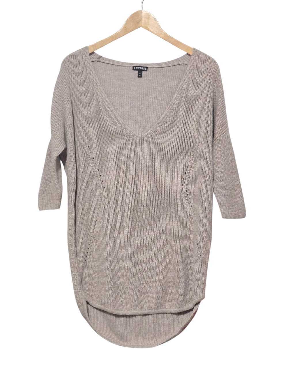 Express Oversized Taupe V-Neck Knit Dropped Shoulder Sweater Size Small